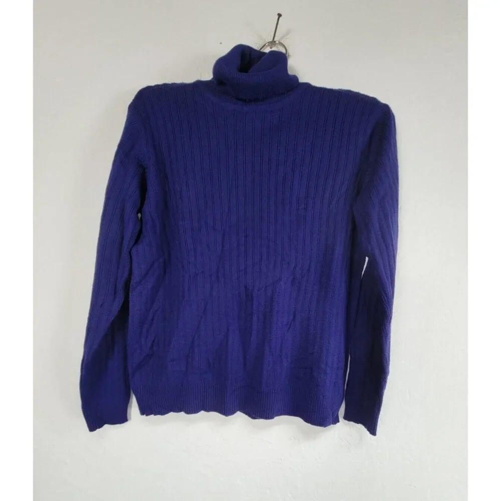 Talbots Womens Royal Blue Knit Turtleneck Sweater Small Lambswool Blend Pullover